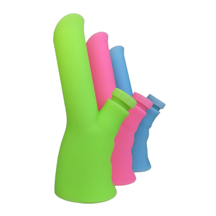 9" SILICONE GLOW IN THE DARK HAND GRIP BUBBLER HAND PIPE - ASSORTED