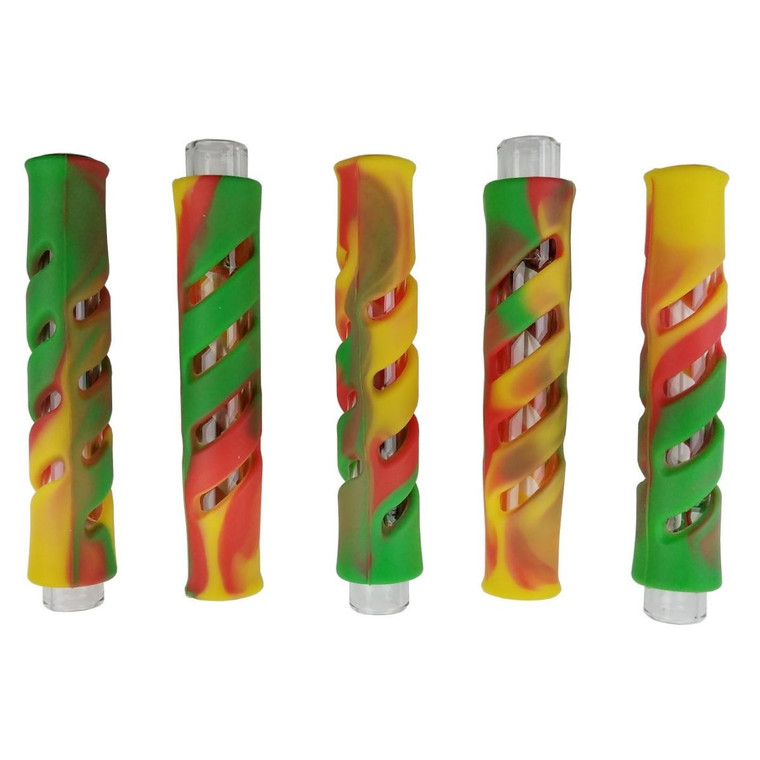 3.5" SILICONE ENCASED MIXED COLOR CHILLUM HAND PIPE - PACK OF 5