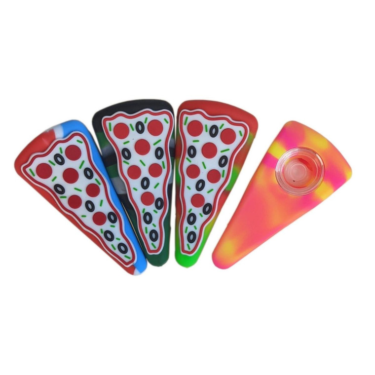 4" SILICONE MIXED COLOR PIZZA HAND PIPE - SINGLE ASSORTED