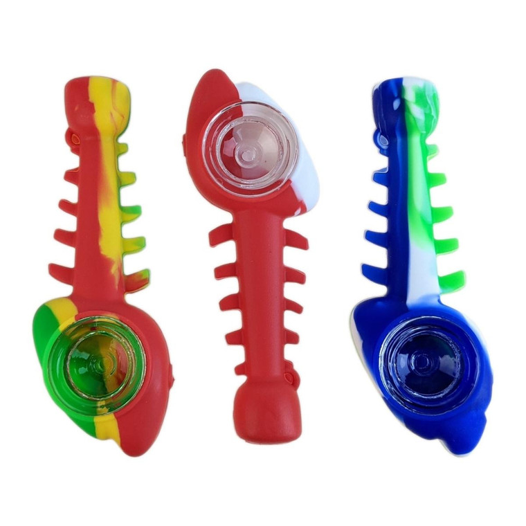 4" SILICONE FISHBONE SHAPED HAND PIPE - ASSORTED