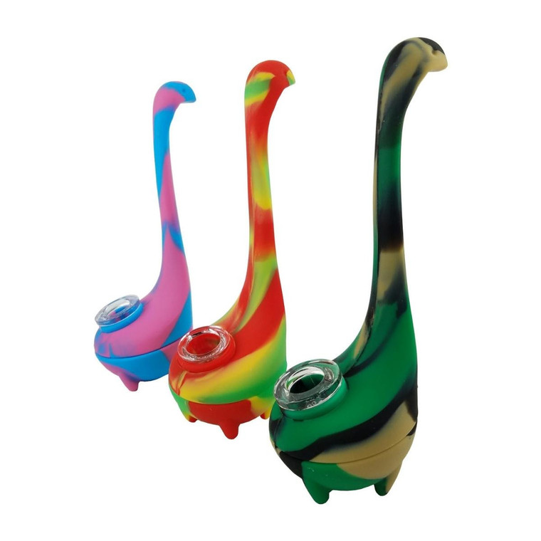 7" SILICONE NESSIE BUBBLER HAND PIPE - ASSORTED
