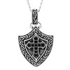Sterling Silver Men's Black Spinel Celtic Cross Shield Necklace