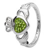 Claddagh Silver Ring Encrusted With Peridot Crystal