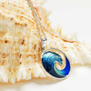 Sterling Silver Blue Enamel Wave Necklace