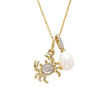 14kt Gold Lab Grown Diamond Freshwater Pearl Crab Pendant