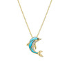 14K Gold Vermeil Dolphin Necklace Turquoise and Lab Sapphire