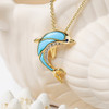14K Gold Vermeil Dolphin Necklace Turquoise and Lab Sapphire