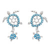 Sterling Silver Aqua Crystal Turtle Earrings