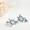 Sterling Silver Aqua Crystal Turtle Earrings