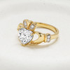 14kt Yellow Gold Claddagh Ring Heart-Shaped Lab Diamonds