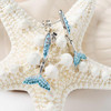 Sterling Silver Whale Tail Earrings with Aqua and White Crystals