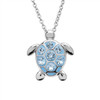 Sea Turtle Necklace With Aqua Crystals - Medium Size
