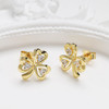 14kt Gold Vermeil Shamrock Stud Earrings with White Sapphires