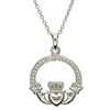 Silver Stone Set Claddagh Necklace