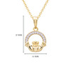 14KT Gold Vermeil Claddagh Necklace Studded with White Cubic Zirconias