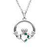 Platinum Plated Green/wh Claddagh Pendant Swarovski