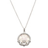 Sterling Silver Mother of Pearl Irish Claddagh Medallion Pendant with White Crystals