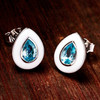 Sterling Silver Aqua CZ with white Enamel Earrings