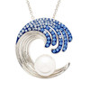 Sterling Silver Wave Pearl Necklace with Sapphire Crystals