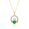 14kt Gold Lab emerald and Diamond Claddagh Medium Necklace