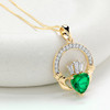 14kt Gold Lab emerald and Diamond Claddagh Medium Necklace