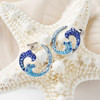 Sterling Silver Wave Earrings with Sapphire and Aqua Crystals