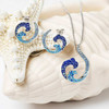 Sterling Silver Wave Earrings with Sapphire and Aqua Crystals