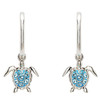 Sterling Silver Aquamarine Crystal Turtle Earrings