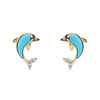 14K Gold Vermeil Mini Dolphin Earrings Turquoise Lab Sapphire