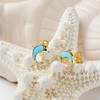14K Gold Vermeil Mini Dolphin Earrings Turquoise Lab Sapphire