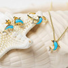 14K Gold Vermeil Mini Dolphin Earrings Turquoise Lab Sapphire
