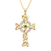 14KT Gold Vermeil Emerald Celtic Cross Necklace embellished with White Cubic Zirconias