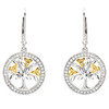 Sterling Silver White Cubic Zirconia Gold Plated Tree of Life Earrings