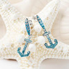 Sterling Silver Anchor Earrings with Aqua and White Crystals