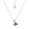 Sterling Silver Shamrock Necklace with Pearl and Green Crystals