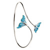 Sterling Silver Crystal Whale Tail By Pass Bangle