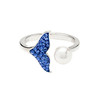 Sterling Silver Pearl Whale Tail Ring with Sapphire Crystals