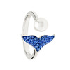 Sterling Silver Pearl Whale Tail Ring with Sapphire Crystals