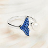 Sterling Silver Pearl Whale Tail Ring with Sapphire Crystals