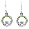 Platinum Plate Peridot Claddagh Small Drop Earrings Swarovski