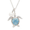 Sterling Silver Aquamarine Crystal Pearl Turtle Necklace