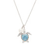 Sterling Silver Aquamarine Crystal Pearl Turtle Necklace