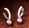 Sterling Silver Pink CZ with White Enamel Drop Earrings