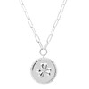Sterling Silver Paperclip Irish Shamrock Medallion Necklace with White Cubic Zirconia