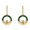 14kt Yellow Gold Lab Grown Diamond Malachite Claddagh Earrings