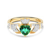 14kt Yellow Gold Claddagh Ring Emerald Heart and Lab Diamonds