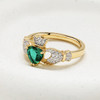 14kt Yellow Gold Claddagh Ring Emerald Heart and Lab Diamonds