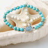 Sterling Silver Turtle Stretch Bracelet with Turquoise Beads