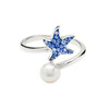 Sterling Silver Pearl With Sapphire Crystal Starfish Ring