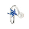 Sterling Silver Pearl With Sapphire Crystal Starfish Ring